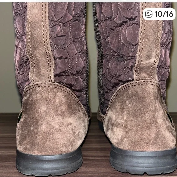 Coach Talen Brown monogram, rabbit Black Fur-Trimmed Boots - Picture 8 of 12